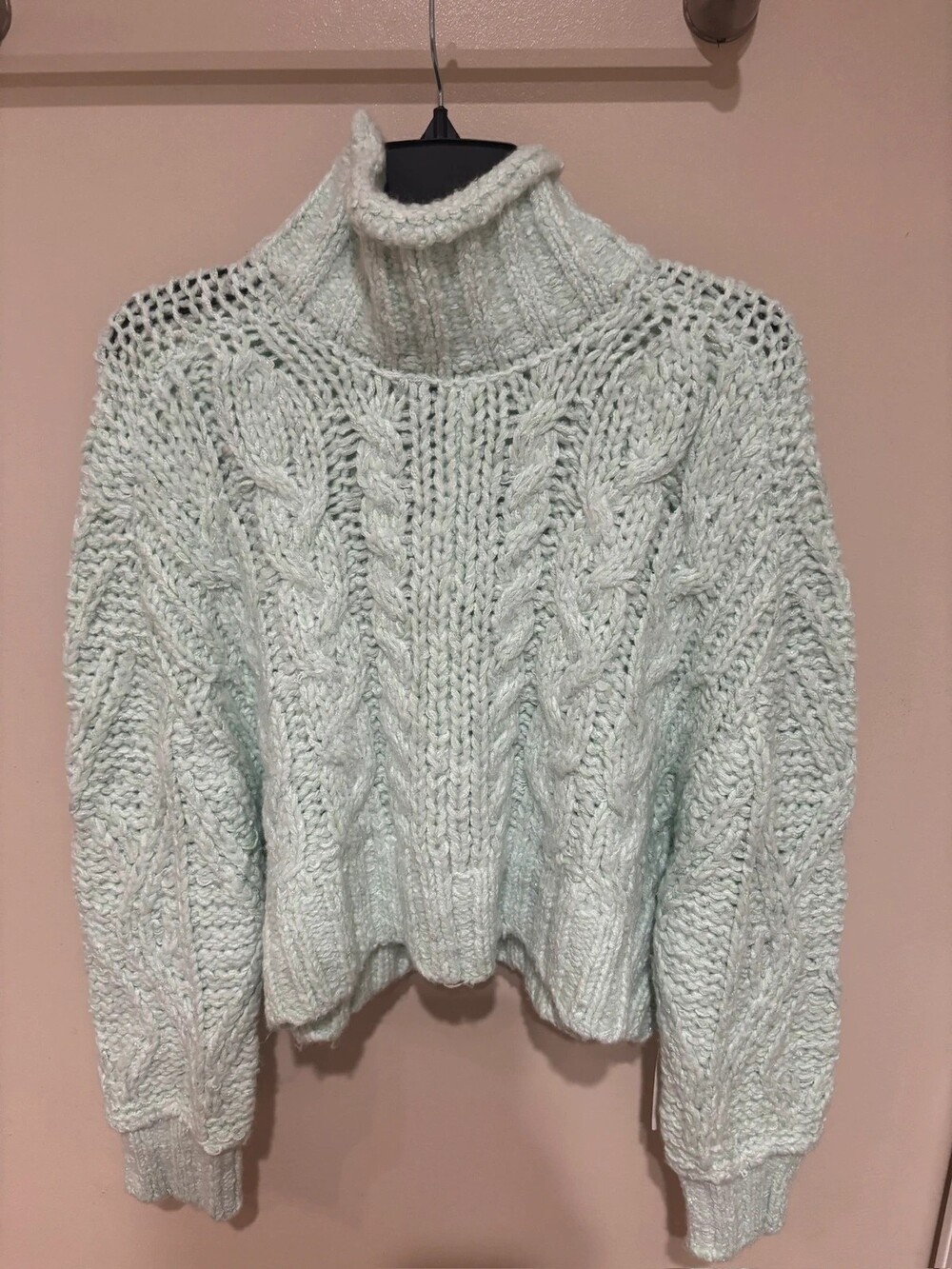 NWT Anthropologie Women's Size M Mint Green Cable Knit Sweater